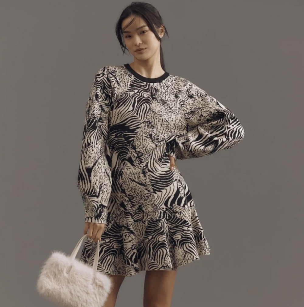 NWT Anthropologie Ruffle Knit Dress Long Sleeve Dress